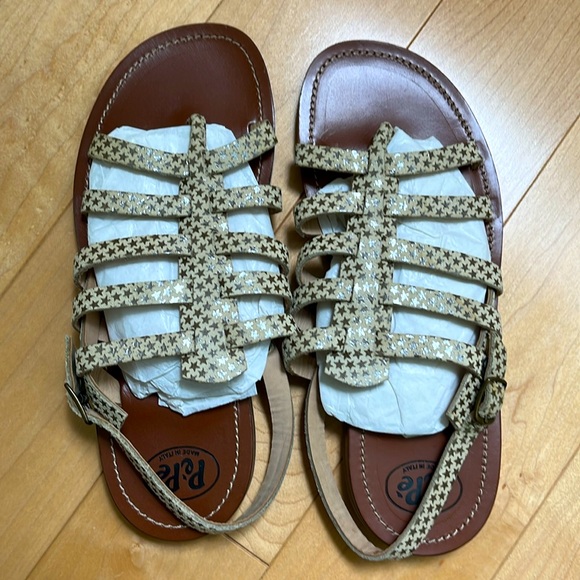 New PèPe Silver Star Italian Leather Sandals - Girls Size 34 - Picture 1 of 3